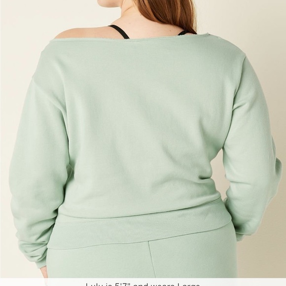PINK Victoria’s Secret Sage FLEECE CROPPED SWEATSHIRT medium - Picture 3 of 7